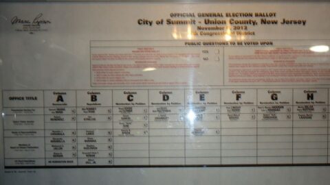 Official general election ballot in a voting booth
