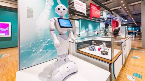 Humanoid robot at an artificial intelligence exhibition