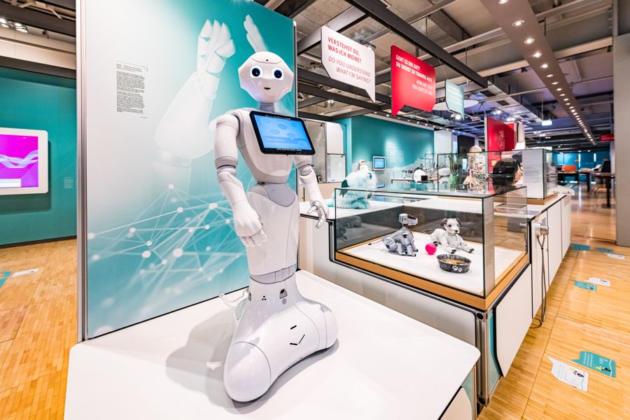 Humanoid robot at an artificial intelligence exhibition