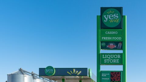 Gas station price sign showing high petrol prices in South Dakota