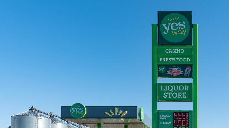 Gas station price sign showing high petrol prices in South Dakota